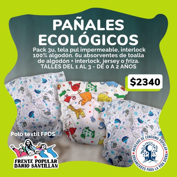 Polo textil FPDS – Pañales ECOLÓGICOS – Pack x 3u + 6 absorventes