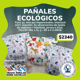 Polo textil FPDS – Pañales ECOLÓGICOS – Pack x 3u + 6 absorventes