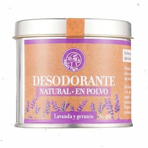 Desodorante en polvo - geranio y lavanda - 60gr - en lata - Pájaro Tigre