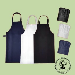 Delantal cocina + Gorro Chef  TEXTIL FPDS - Ancho: 70cm, Alto: 95cm - 100% Poliéster, con bolsillo y hebilla.